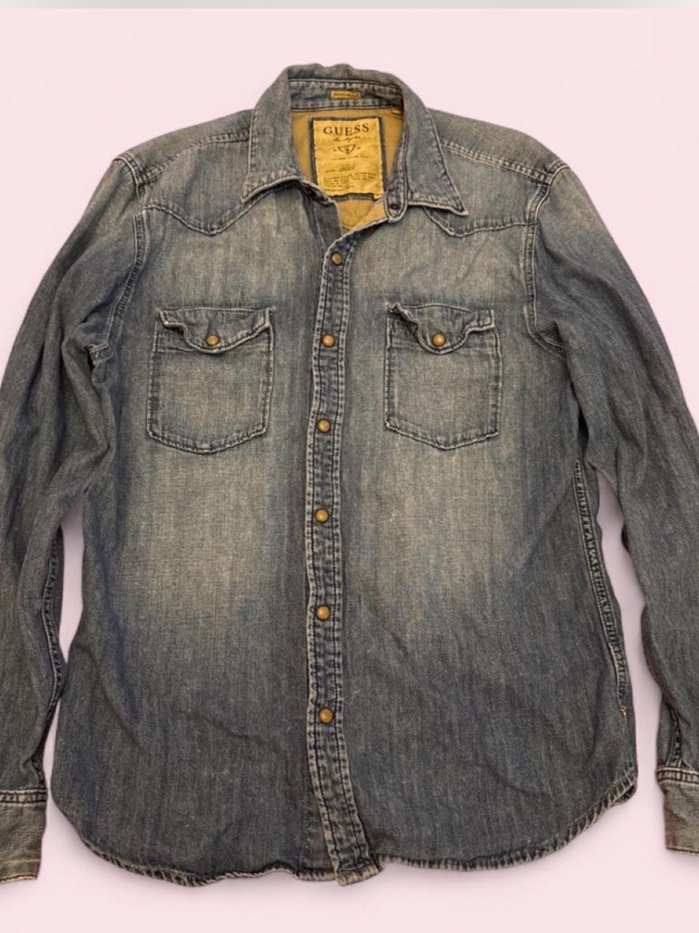 GUESS Men's Washed Denim Button-Down Shirt - Blue